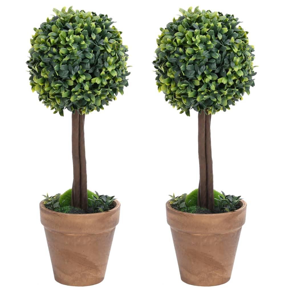 VIDAXL -Künstliche Pflanzen mit Topf 2 St. Boxholz Kugelformation 41 cm Grün