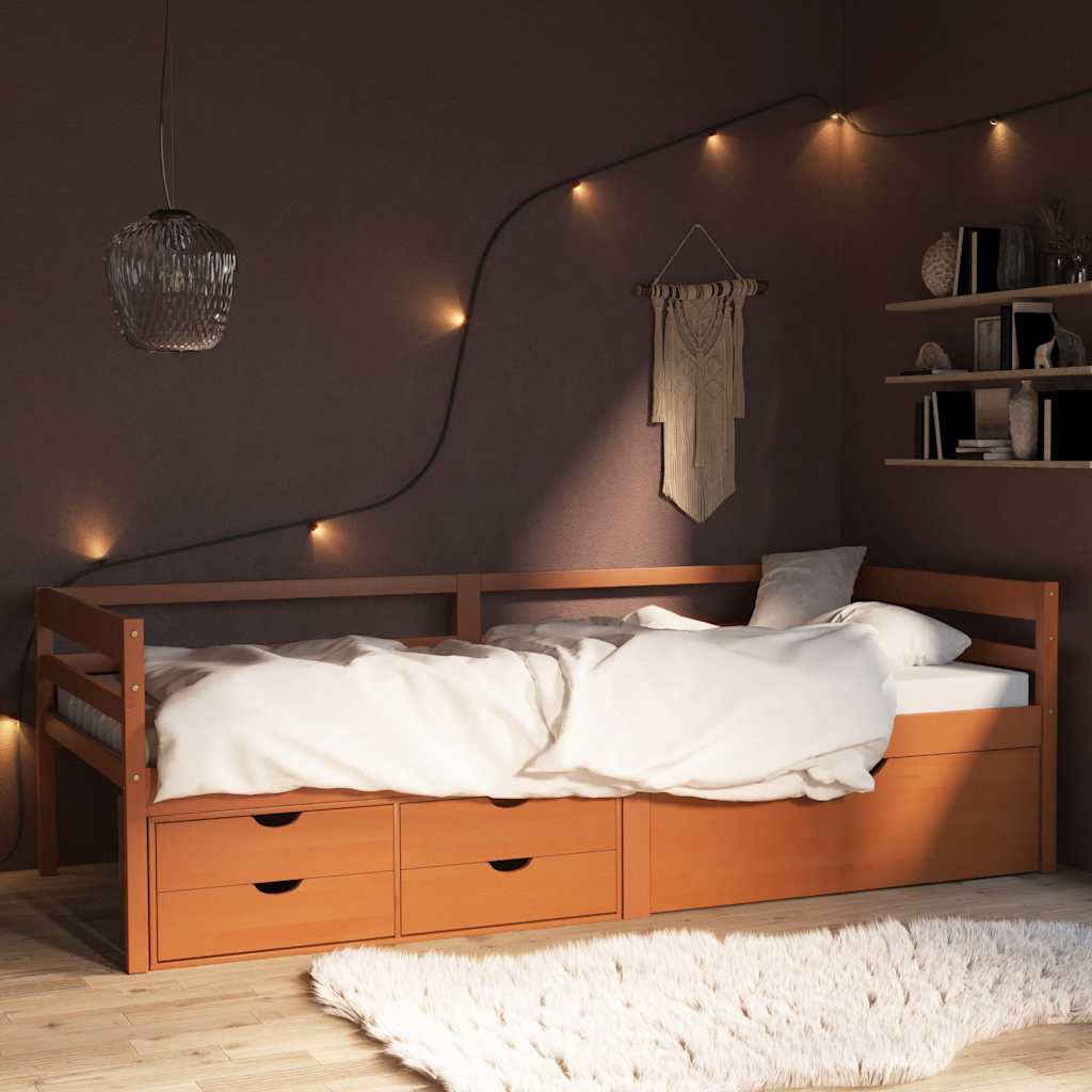 Vidaxl bedframe met lades en kast grenenhout honingbruin 90x200 cm