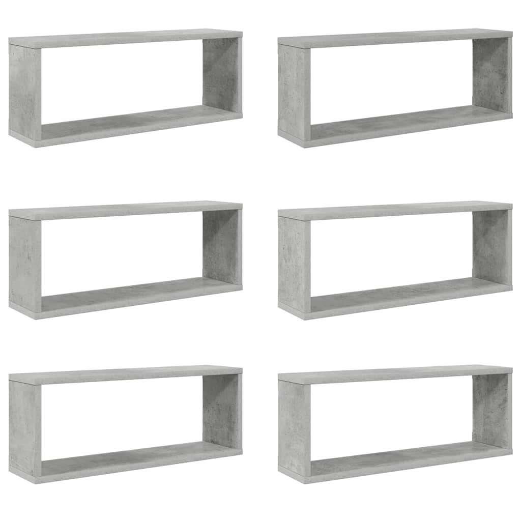 Vidaxl wandschappen kubus 6 st 60x15x23 cm bewerkt hout betongrijs