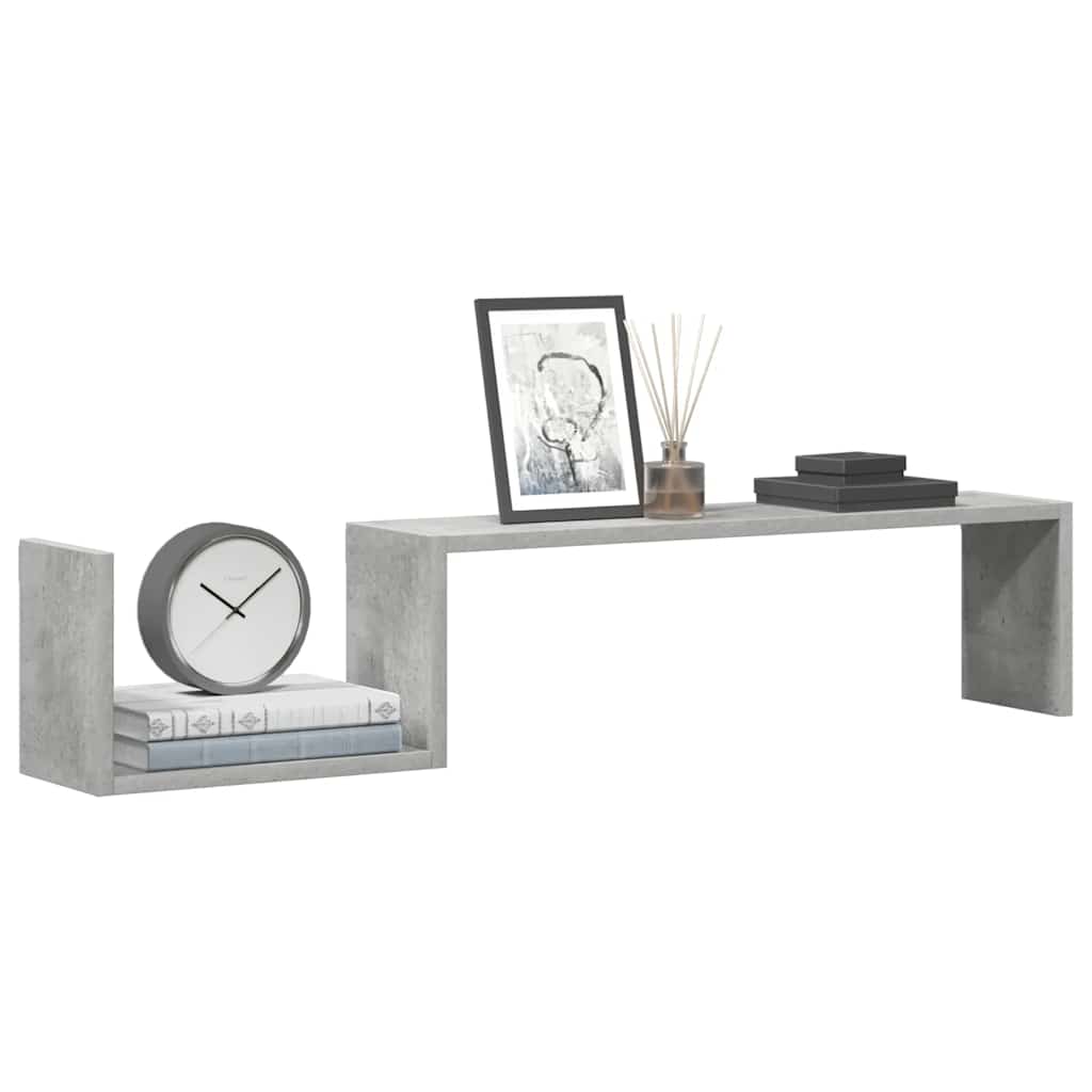 Vidaxl wandschappen 2 st 100x15x20 cm bewerkt hout betongrijs