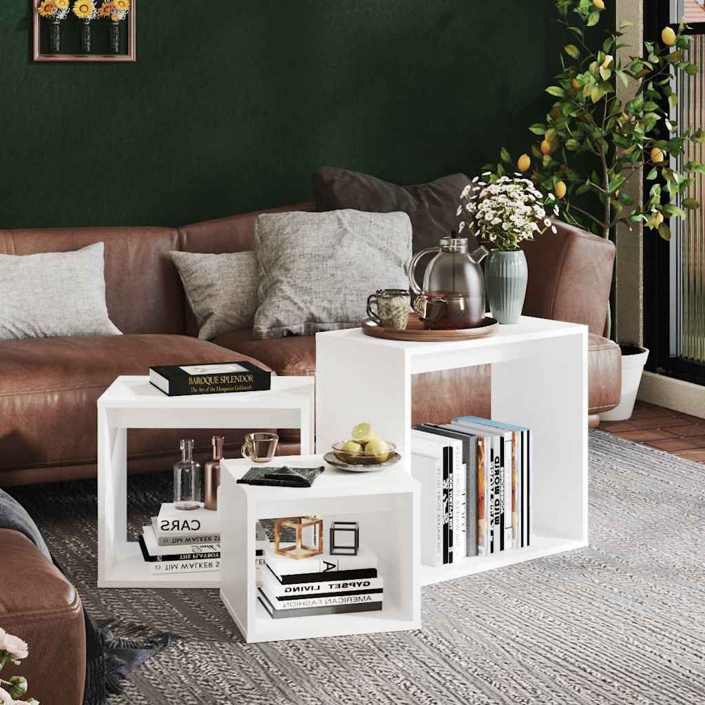 Vidaxl 3-delige tafeltjesset bewerkt hout wit