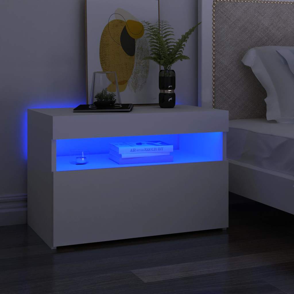 Vidaxl nachtkastjes 2 st led-verlichting 60x35x40 cm bewerkt hout wit