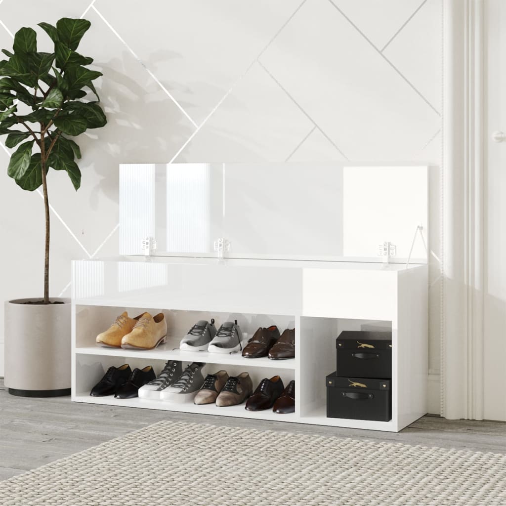 Vidaxl Shoes Bank 105x30x45 cm Elaborato in legno Gloss bianco