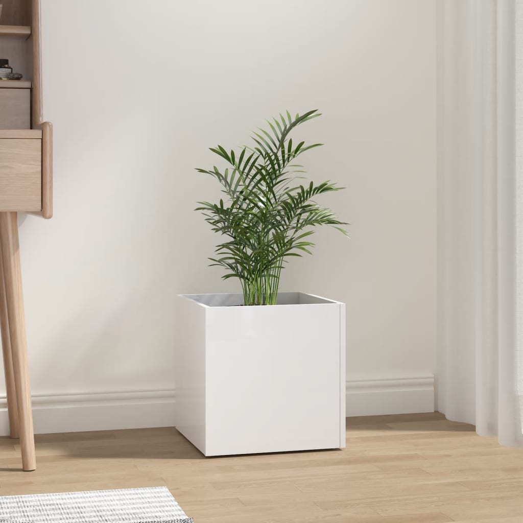 VidaXL Planter Big 40x40x40 cm Processed Wood High Gloss White