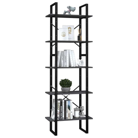 Vidaxl boekenkast met 5 schappen 60x30x175 cm massief grenenhout grijs