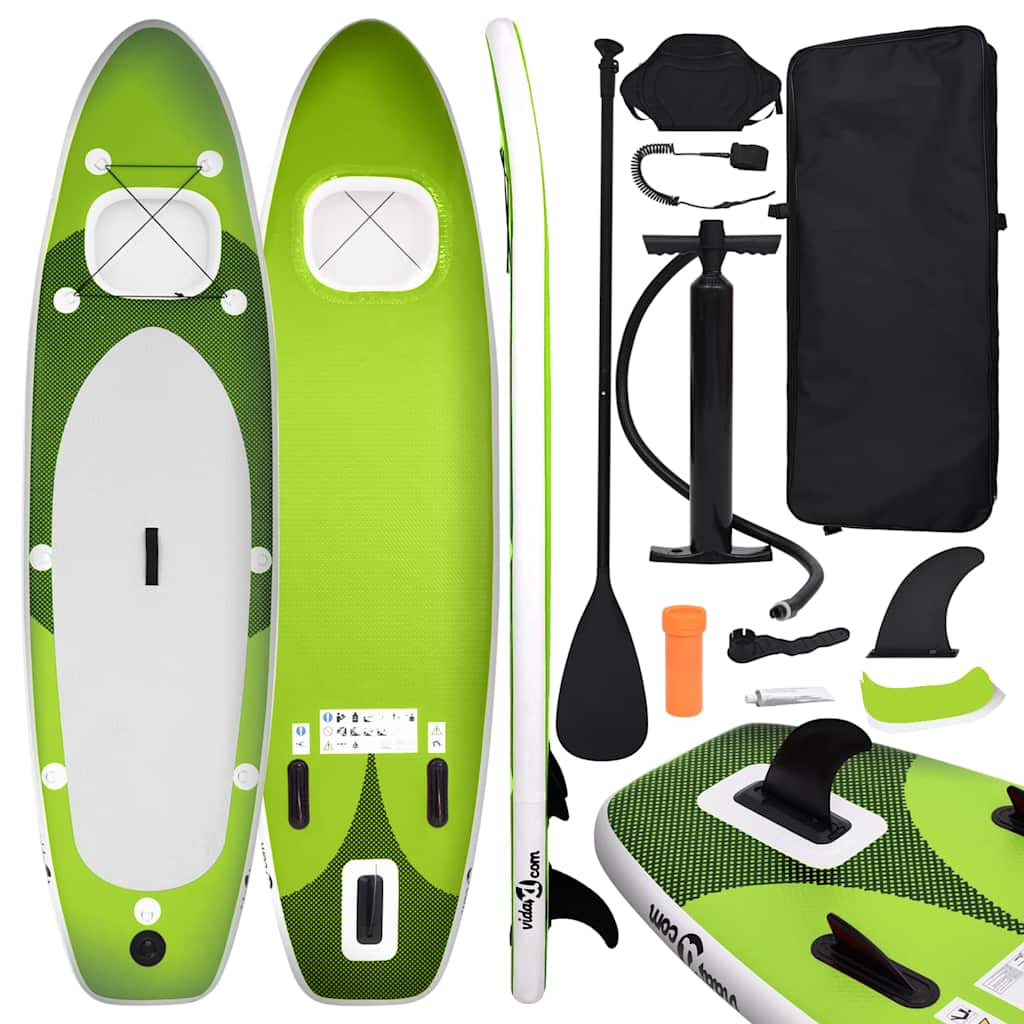 Vidaxl Stand erop Paddelboard Set infatable 300x76x10 cm gréng