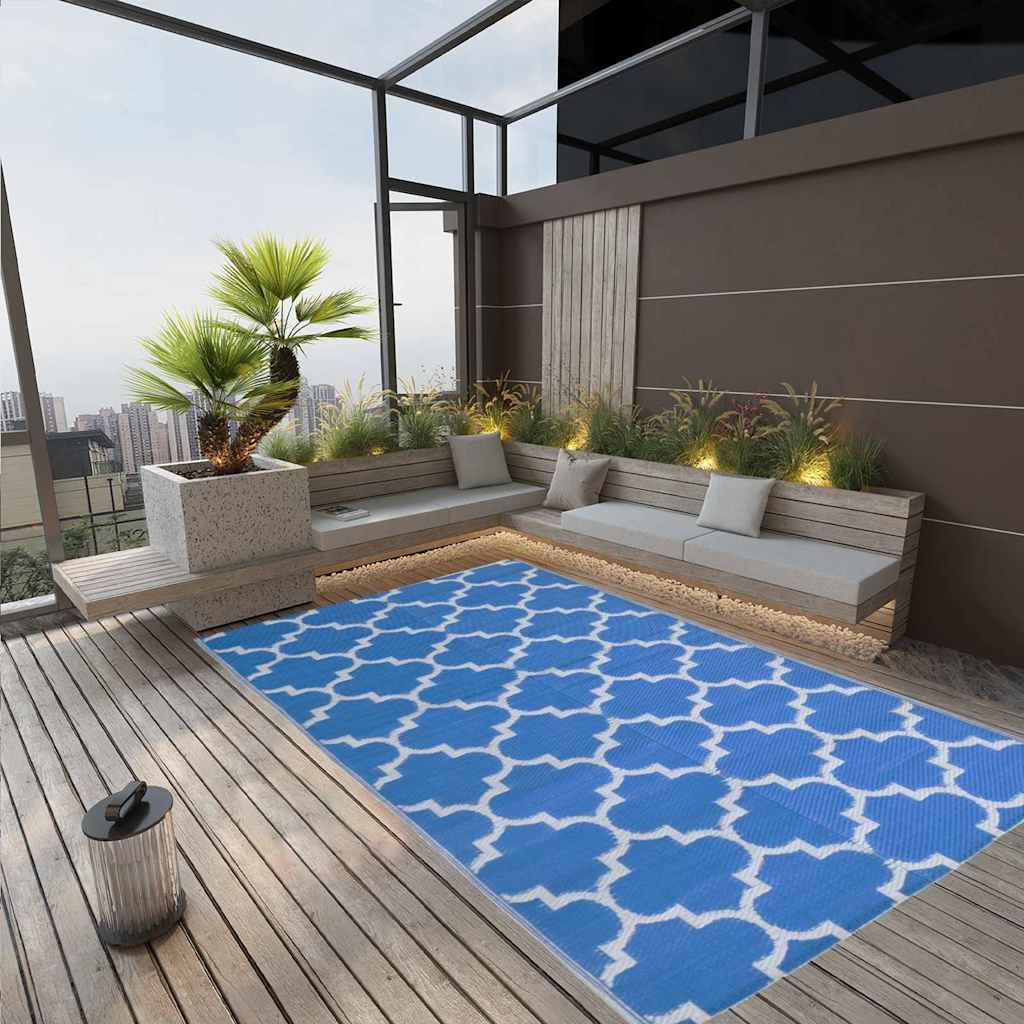 Vidaxl außerhalb des Teppichs Aakil 190x290 cm Polypropenblau