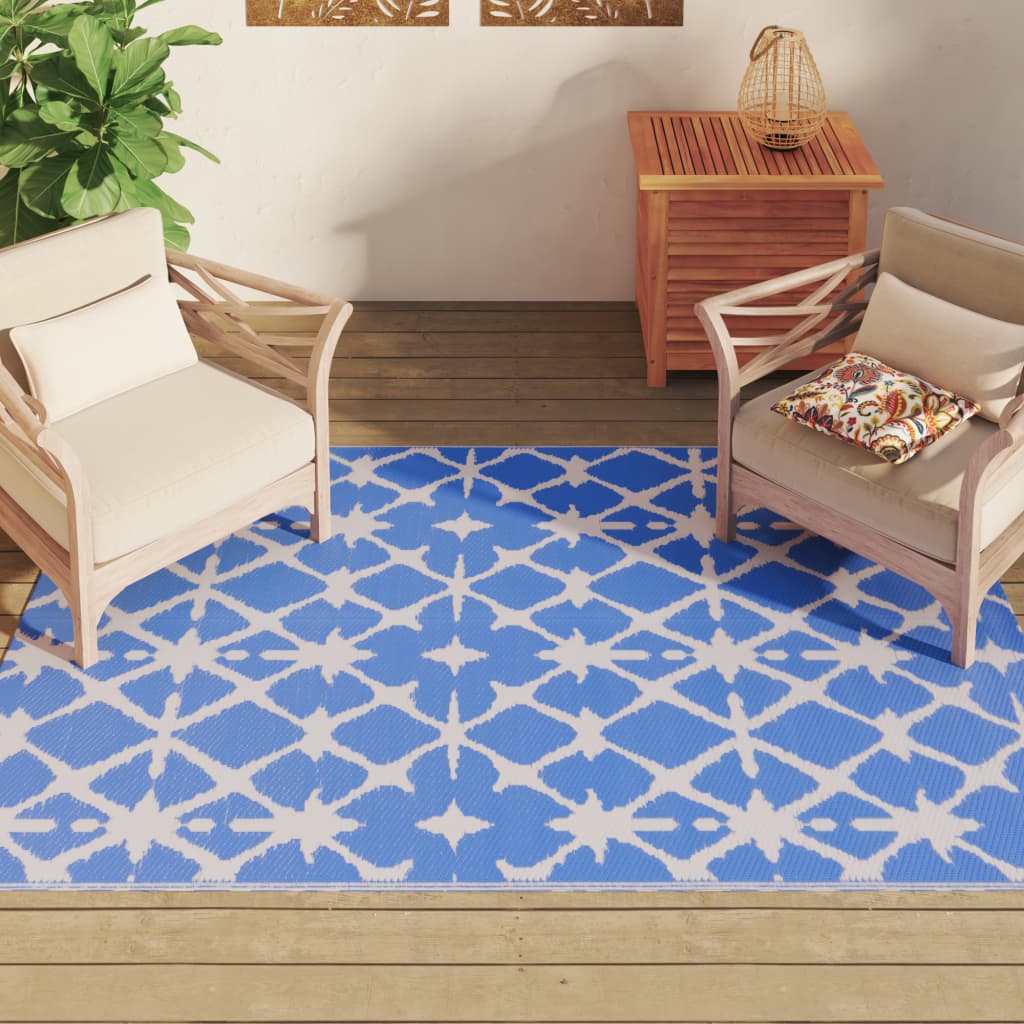 VidaXL outside rug 140x200 cm polypropene blue and white