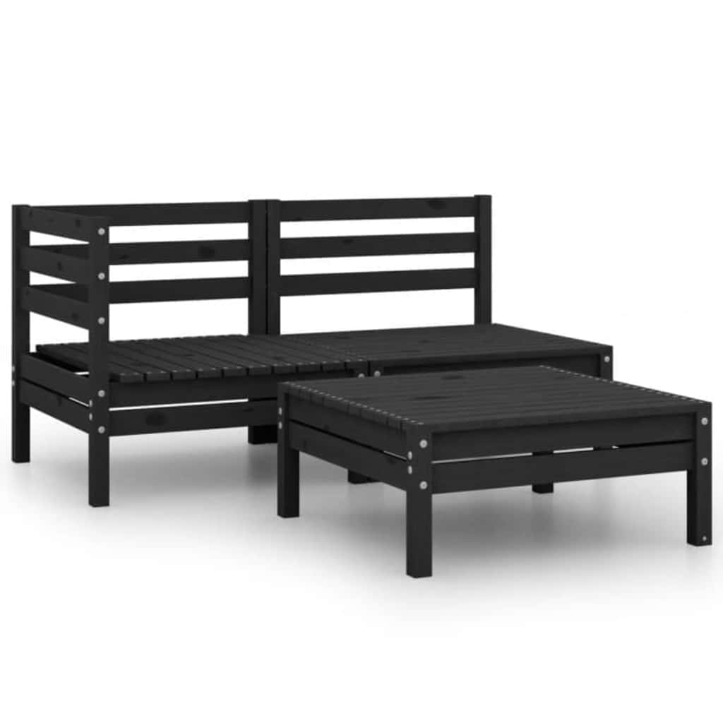 Vidaxl 3-delige loungeset massief grenenhout zwart