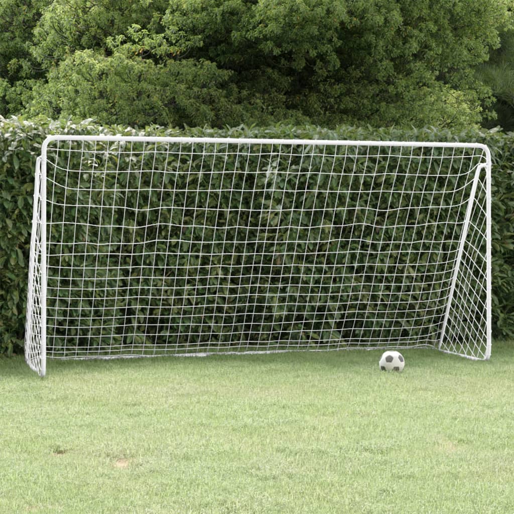 Meta de fútbol de Vidaxl con neto 366x1222x182 cm de acero blanco