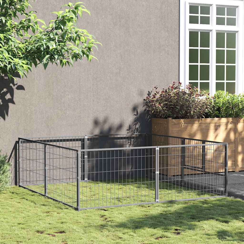 Vidaxl -Hund Kennel 4 m² Stahl Silberfarbe