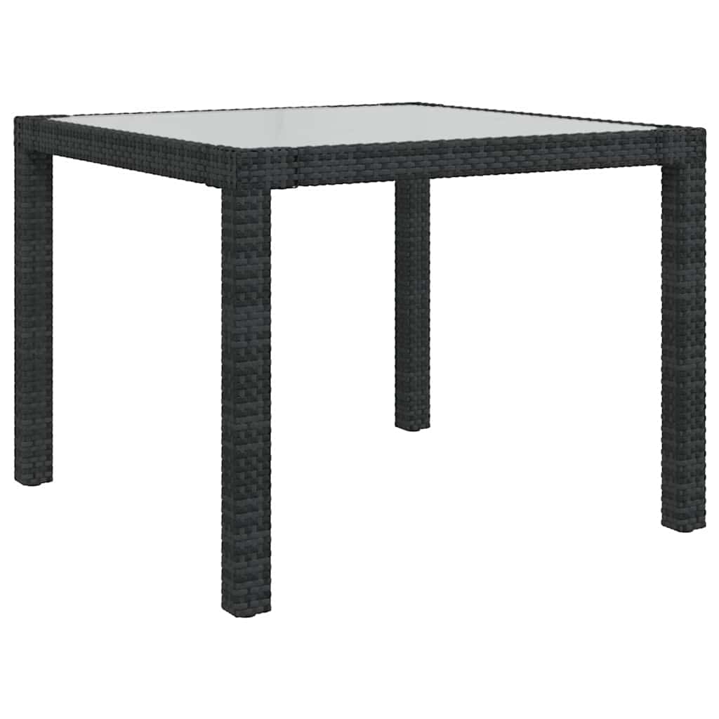 Vidaxl tuintafel 90x90x75 cm gehard glas en poly rattan zwart