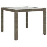 Vidaxl tuintafel 90x90x75 cm gehard glas en poly rattan grijs