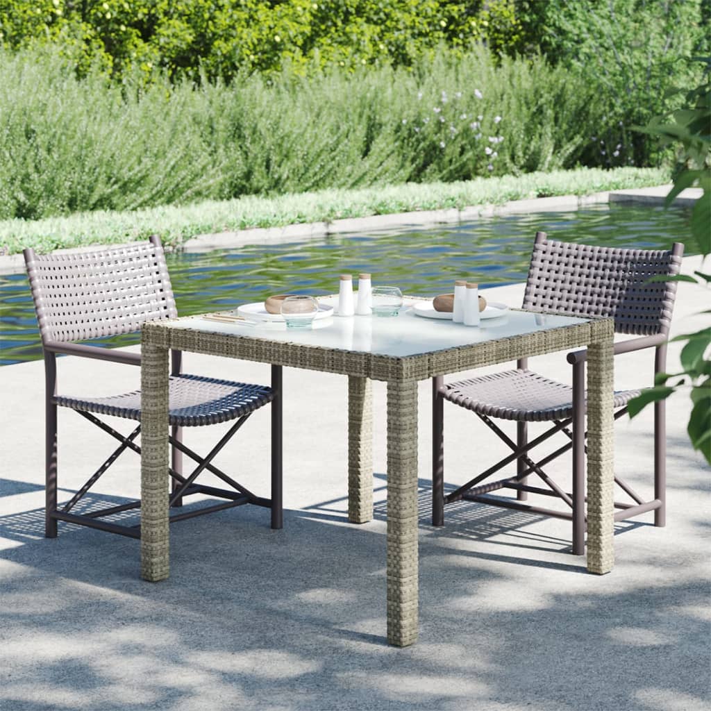 Vidaxl tuintafel 90x90x75 cm gehard glas en poly rattan grijs