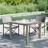 Vidaxl tuintafel 90x90x75 cm gehard glas en poly rattan grijs