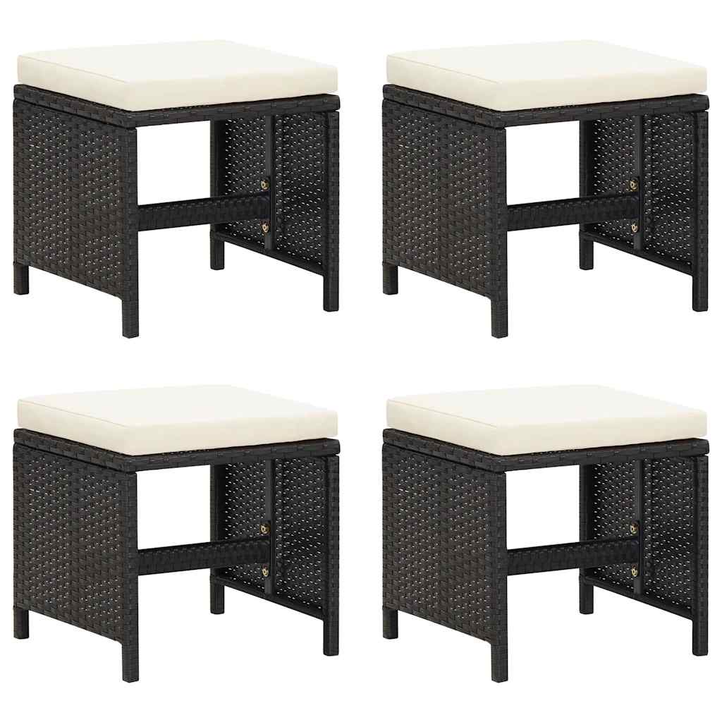 Vidaxl tuinkrukken 4 st met kussens poly rattan zwart
