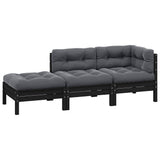 Vidaxl 3-delige loungeset met kussens massief grenenhout zwart