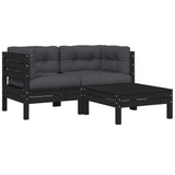 Vidaxl 3-delige loungeset met kussens massief grenenhout zwart