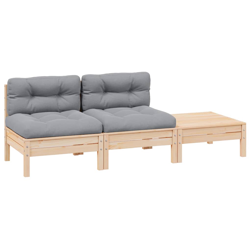 Vidaxl 3-delige loungeset met grijze kussens massief grenenhout