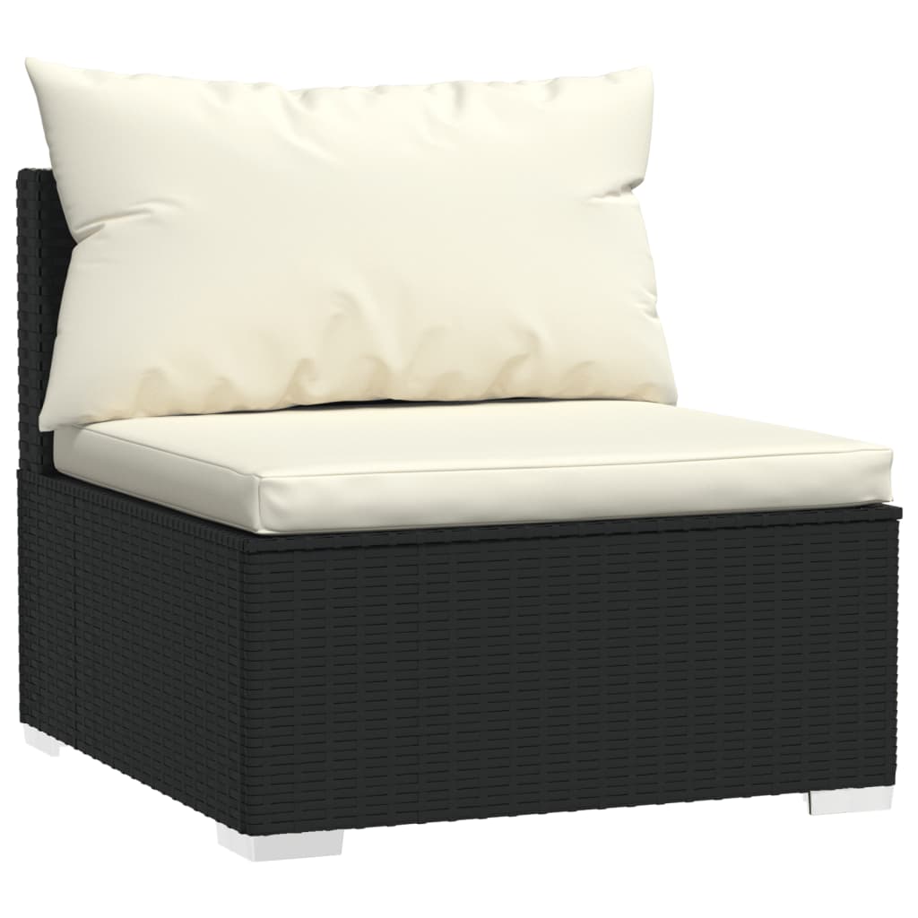 Vidaxl driezitsbank met kussens poly rattan zwart