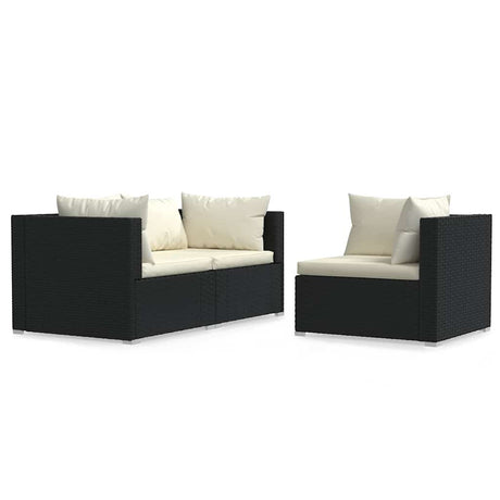 Vidaxl 3-delige loungeset met kussens poly rattan zwart