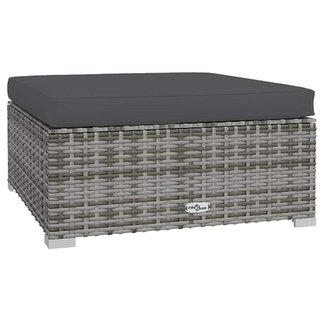 Vidaxl tuinvoetenbank met kussen 70x70x30 cm poly rattan grijs