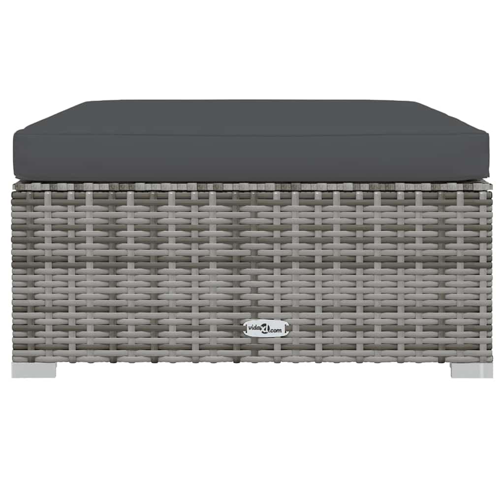 Vidaxl tuinvoetenbank met kussen 70x70x30 cm poly rattan grijs