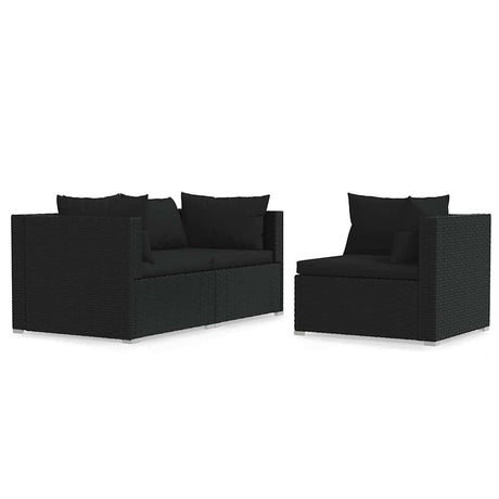 Vidaxl 3-delige loungeset met kussens poly rattan zwart