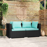 Vidaxl tweezitsbank met kussens poly rattan zwart