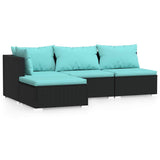 Vidaxl 4-delige loungeset met kussens poly rattan zwart