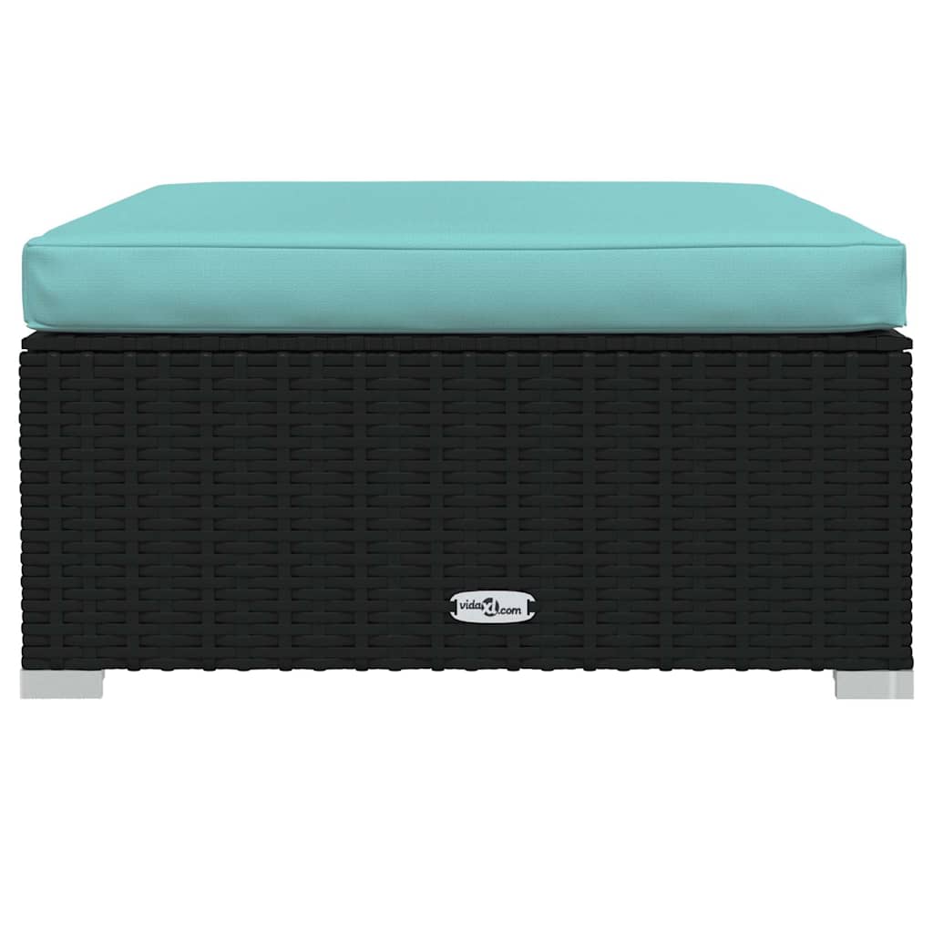 Vidaxl tuinvoetenbank met kussen 70x70x30 cm poly rattan zwart