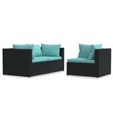 Vidaxl 3-delige loungeset met kussens poly rattan zwart
