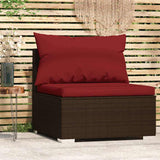 Vidaxl tuinmiddenbank met kussens poly rattan bruin