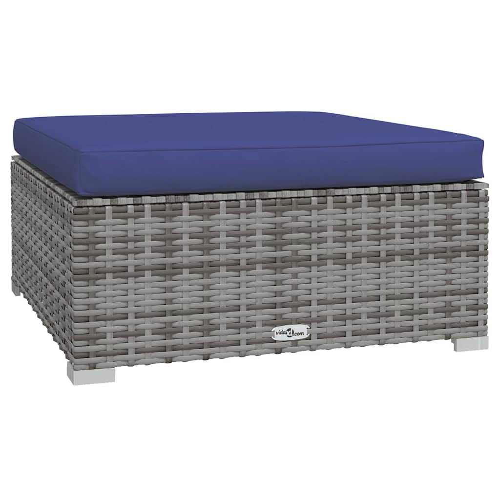 Vidaxl tuinvoetenbank met kussen 70x70x30 cm poly rattan grijs