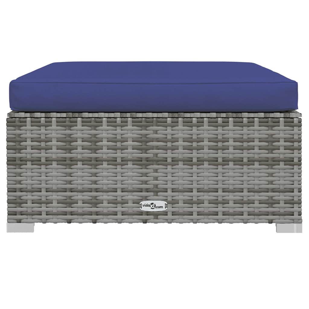 Vidaxl tuinvoetenbank met kussen 70x70x30 cm poly rattan grijs