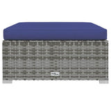 Vidaxl tuinvoetenbank met kussen 70x70x30 cm poly rattan grijs