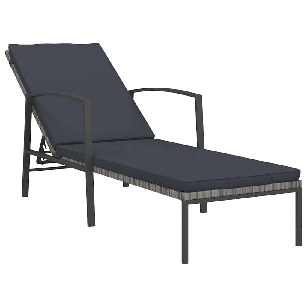 Vidaxl ligbed met kussen poly rattan grijs