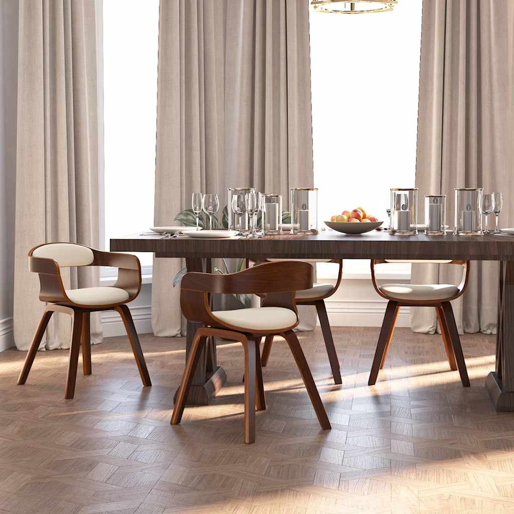 Vidaxl eetkamerstoelen 4 st gebogen hout en kunstleer crèmekleurig
