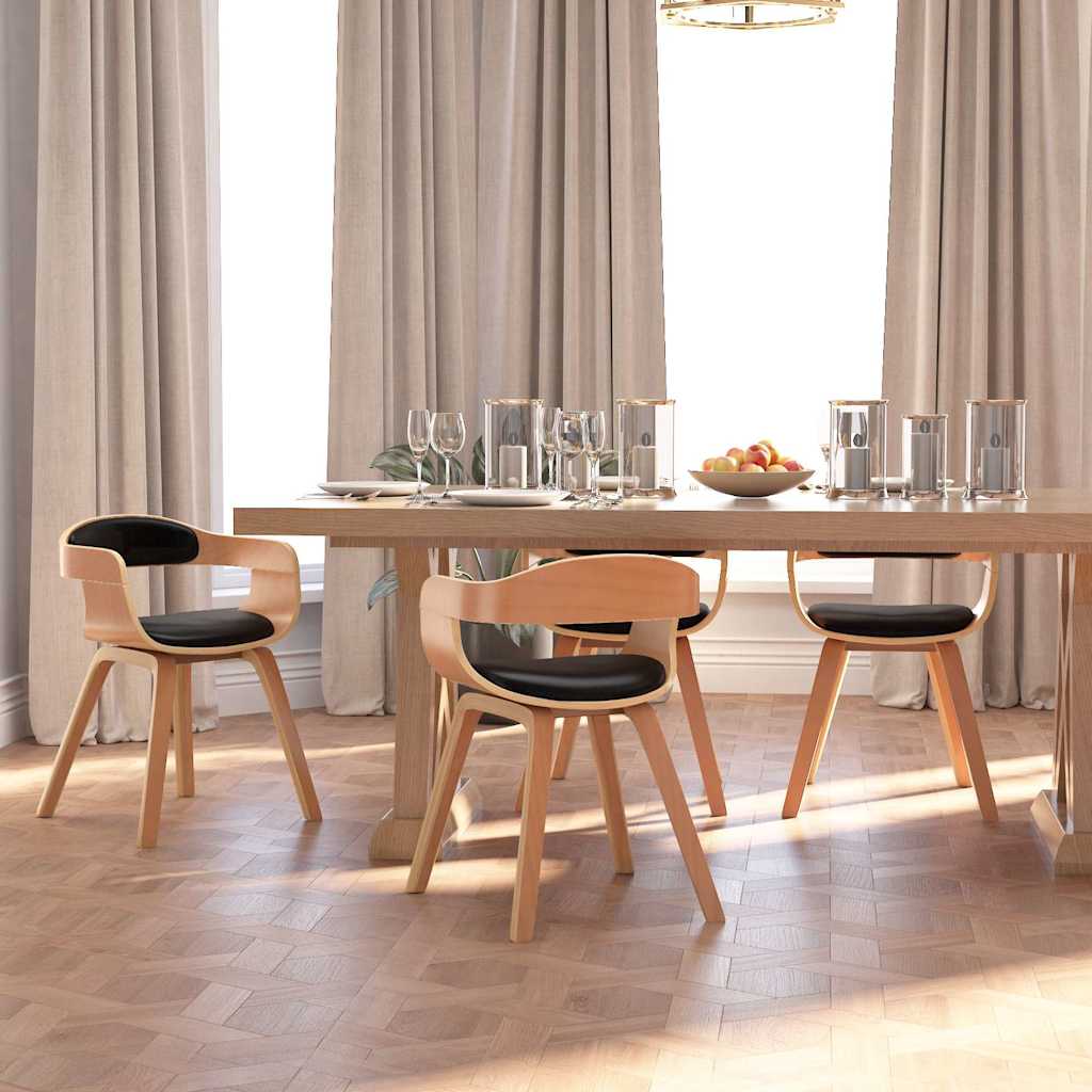 Vidaxl eetkamerstoelen 4 st gebogen hout en kunstleer zwart