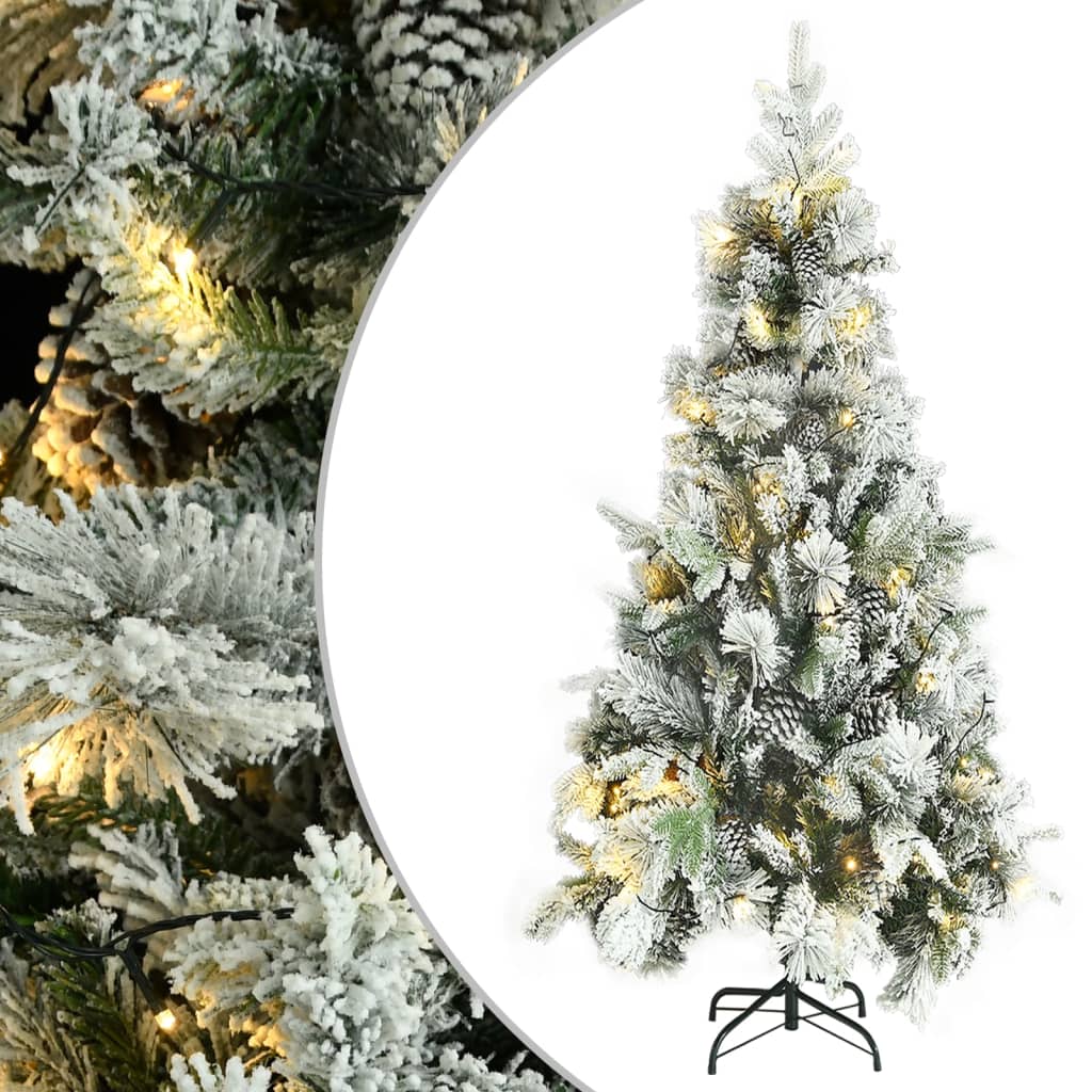 Vidaxl Chrëschtbaum mat LED a Pine Kegelen a Schnéi 225 cm pvc a Pe