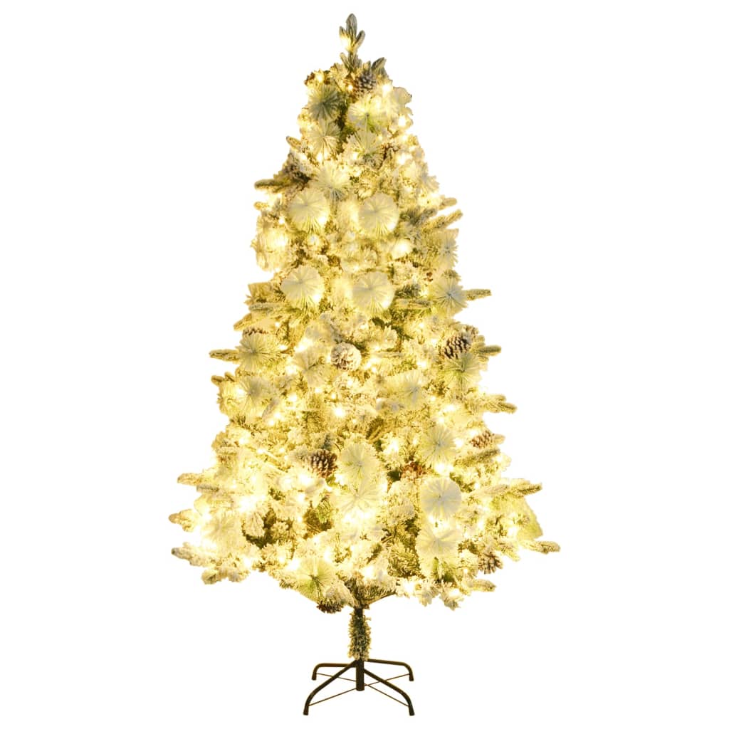 Vidaxl Tree di Natale con coni a LED e pini e neve 225 cm PVC e PE