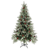 Vidaxl juletre med LED- og furuskjegler 195 cm PVC og PE Green and White