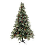 Vidaxl juletre med LED- og furuskjegler 195 cm PVC og PE Green and White