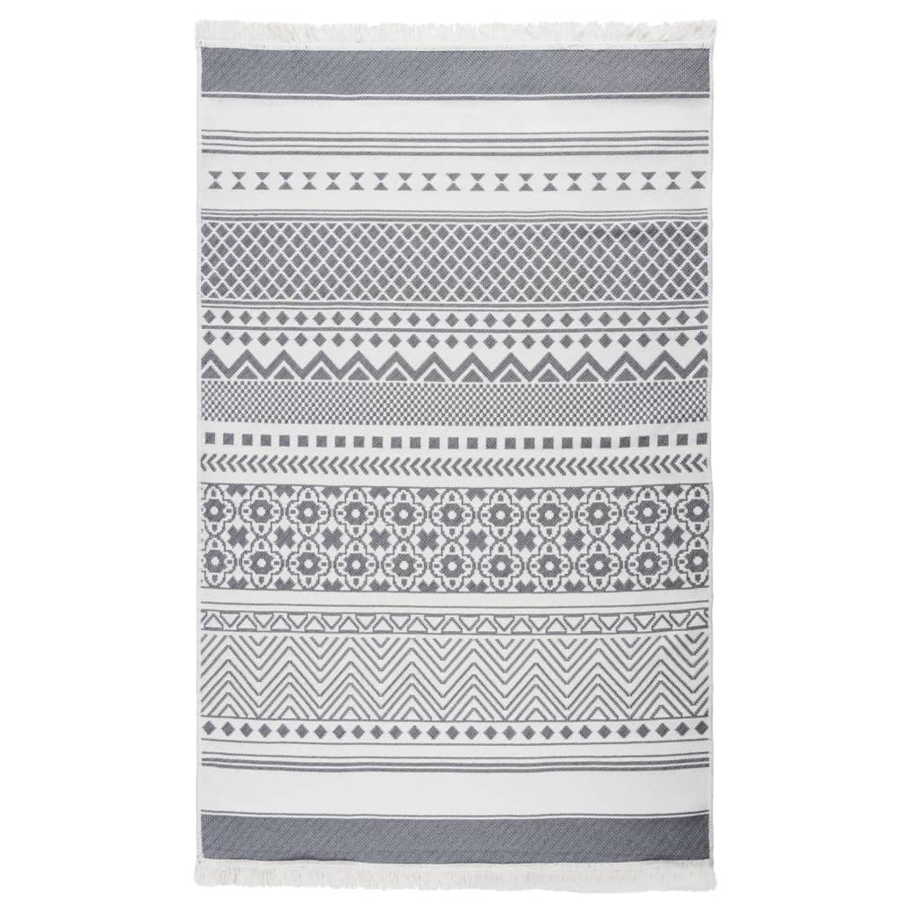 Tapis Vidaxl 120x180 cm Coton gris et blanc