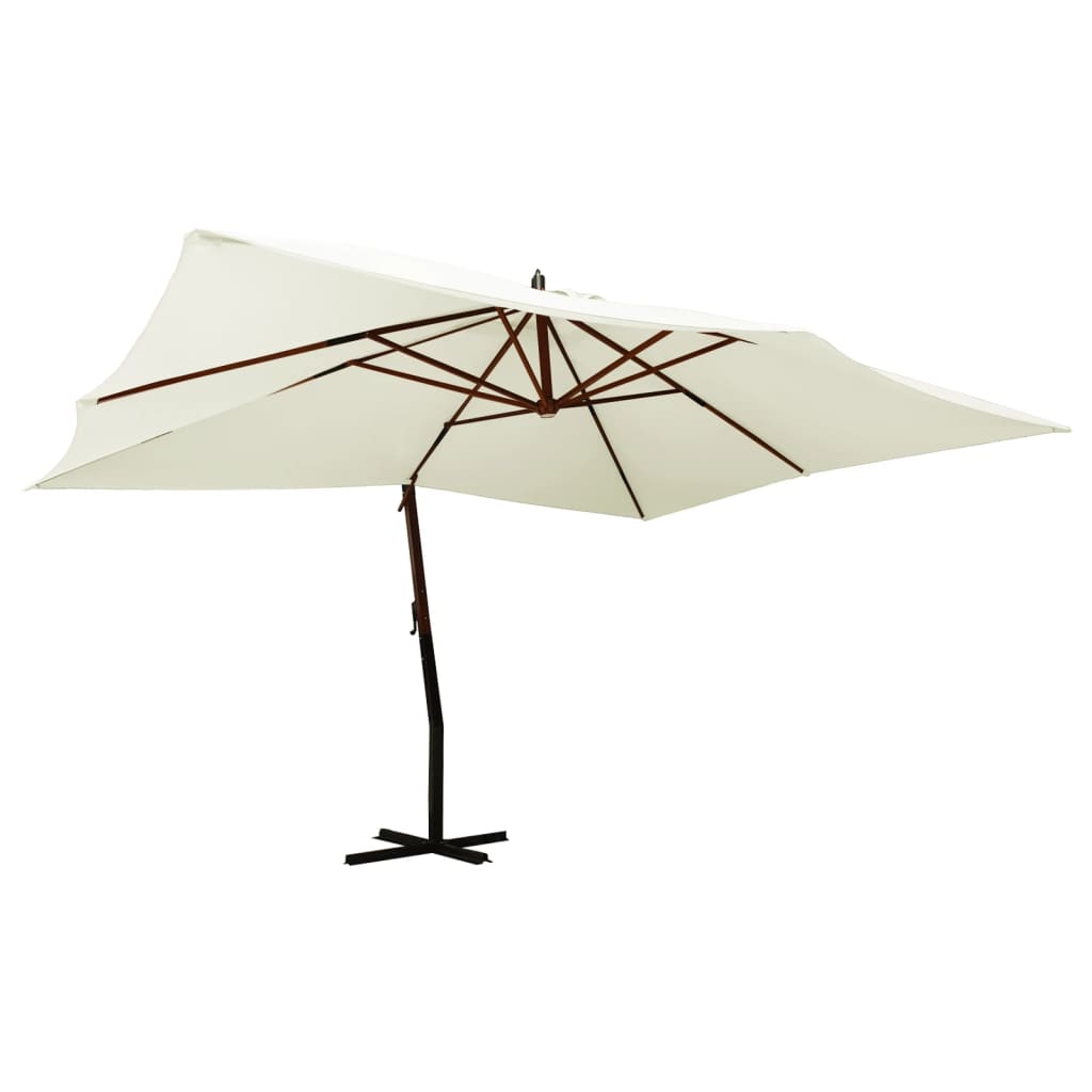 Vidaxl flytende parasol med trepol 400x300 cm sandhvit