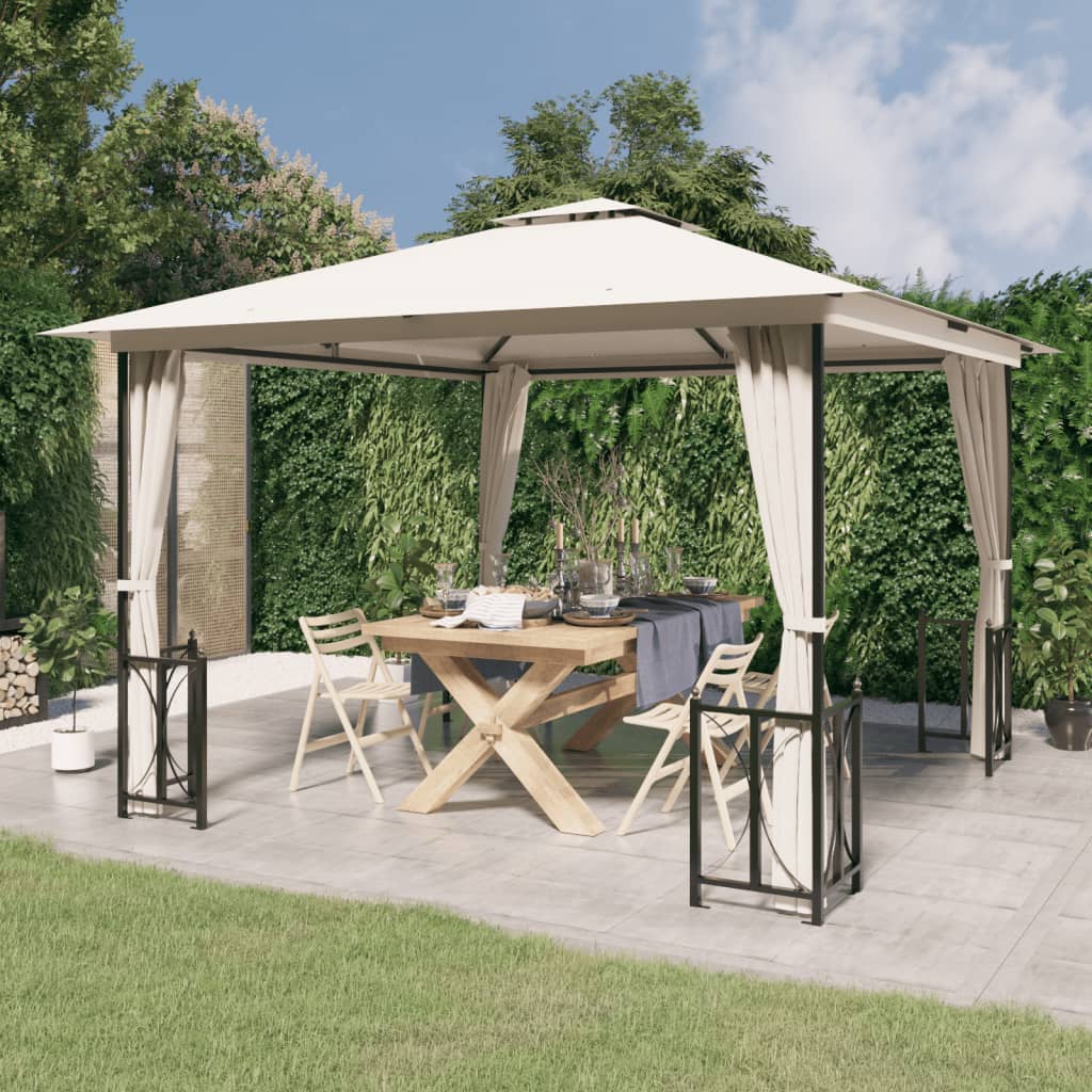 Vidaxl arbor with side walls and double roof 3x3 m cream colored