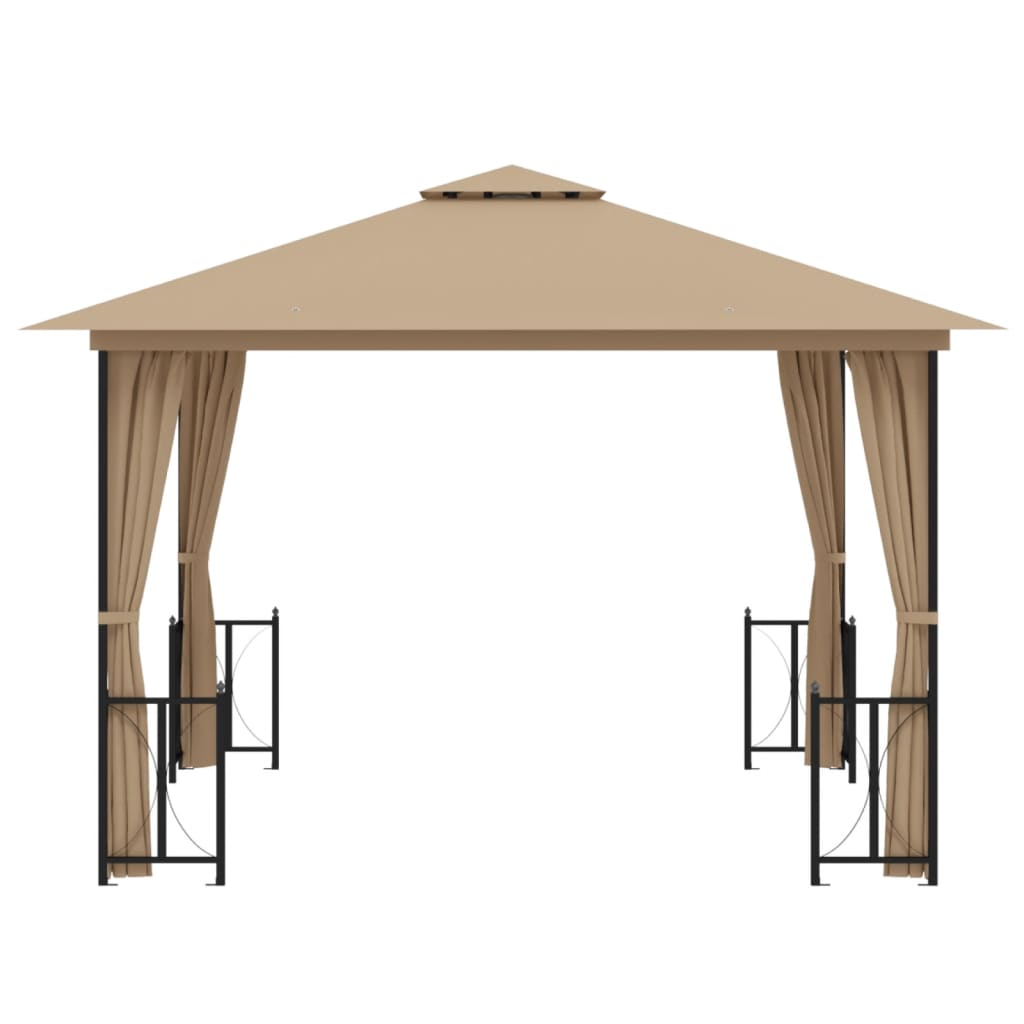 Vidaxl Arbor s stranskimi stenami in dvojno streho 3x3 m taupe