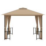 Arbor de Vidaxl con paredes laterales y techo doble 3x3 m taupe