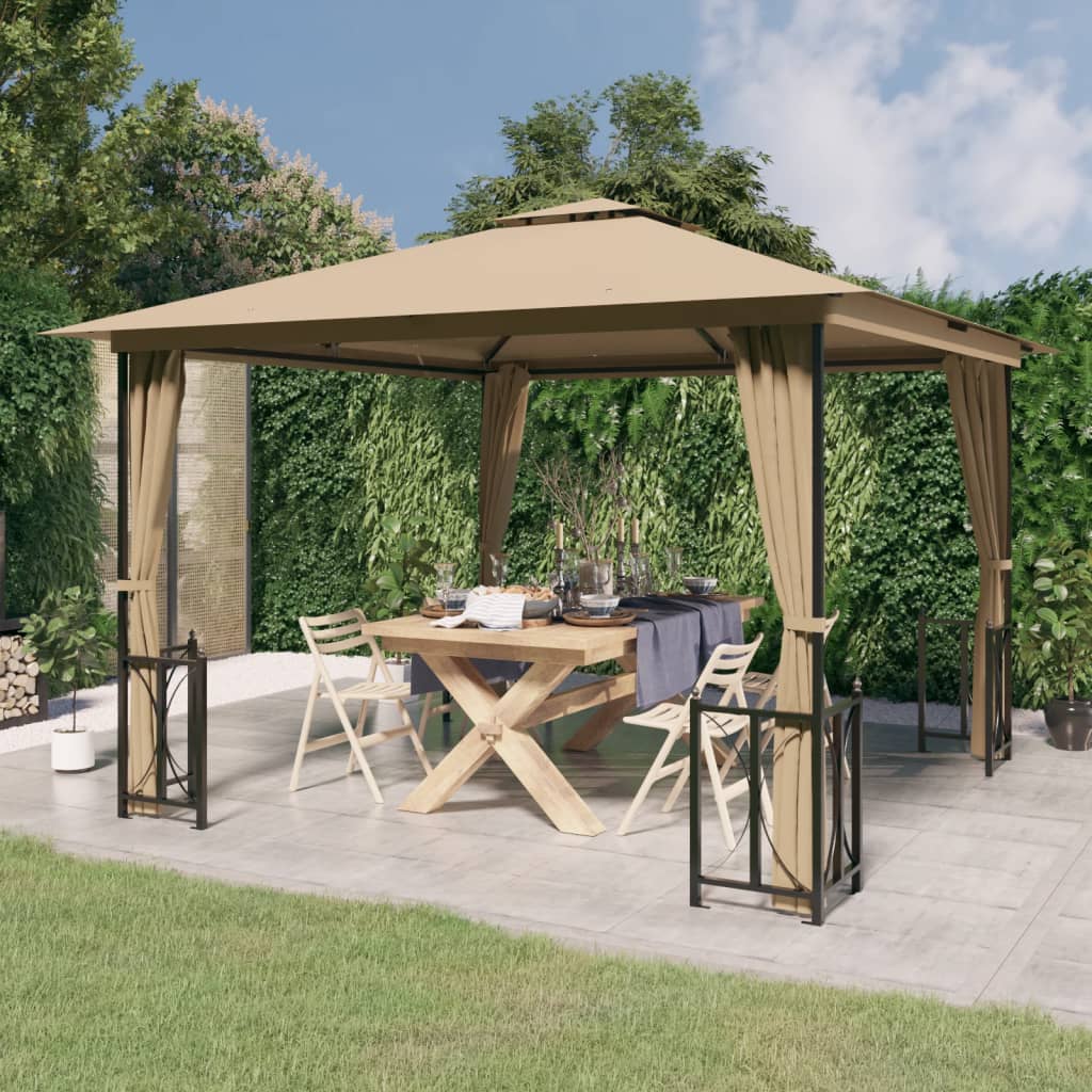 Vidaxl arbor with side walls and double roof 3x3 m taupe