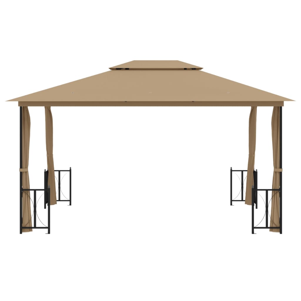 Arbor de Vidaxl con paredes laterales y techo doble 3x4 m taupe